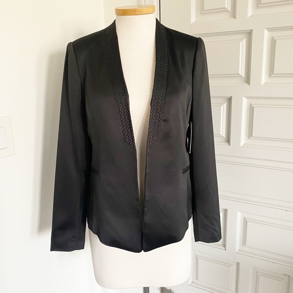 NWT Laundry By Shelli Segal Black Blazer Satin-like Evening Tux Jacket Size 10